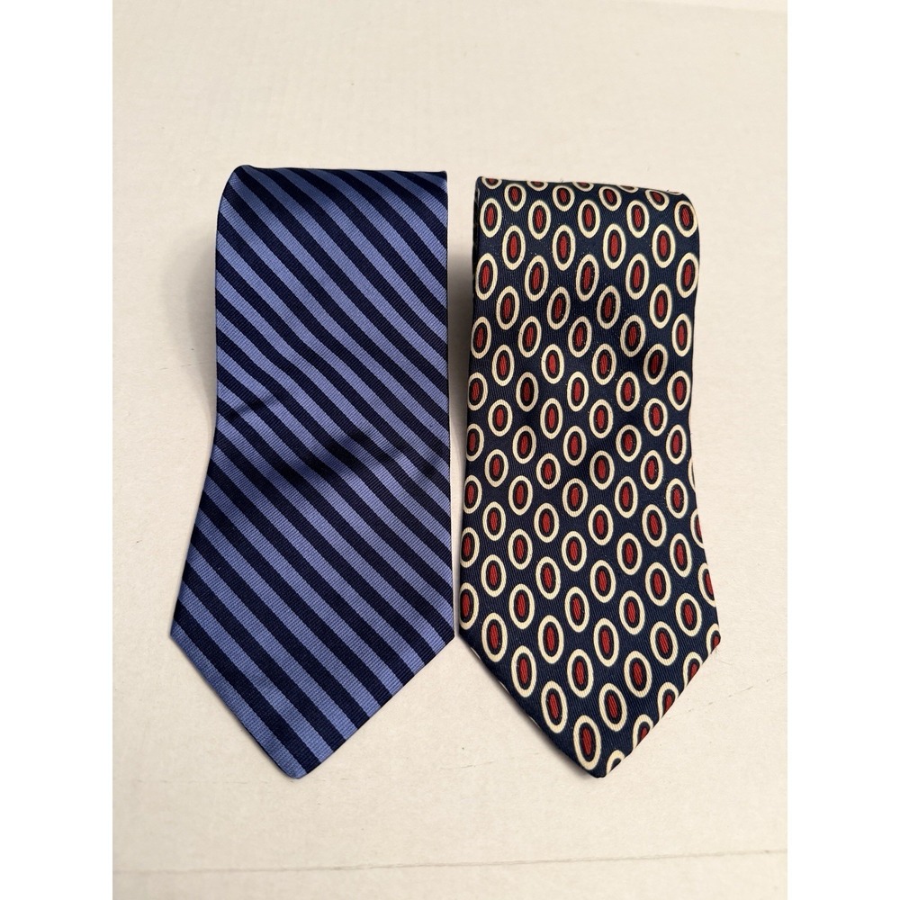 Lot Of 2 Brooks Bothers Makers 100% Silk Men's Neckties Blue Stripe/Navy Pattern